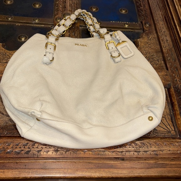 100% Authentic  Prada beige leather with sheen. Gold Hardware - Picture 11 of 11
